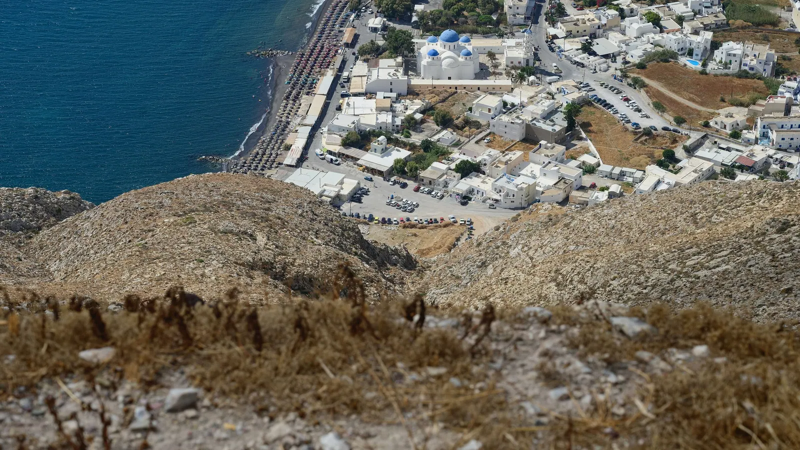 Perissa beach and village seen from Mesa Vouno
