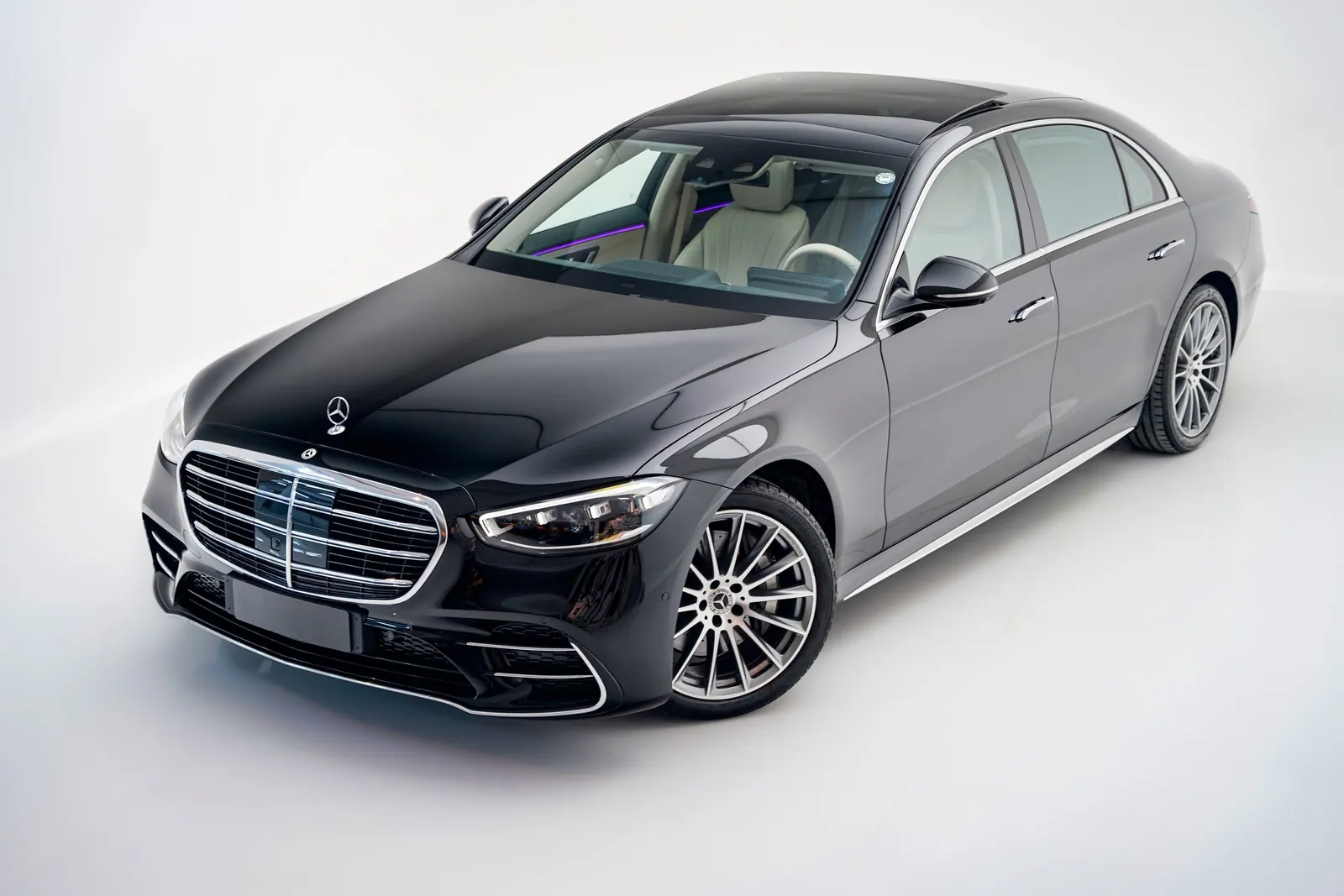 A black Mercedes S-Class saloon, the luxury class for weddings and clients who ask for it